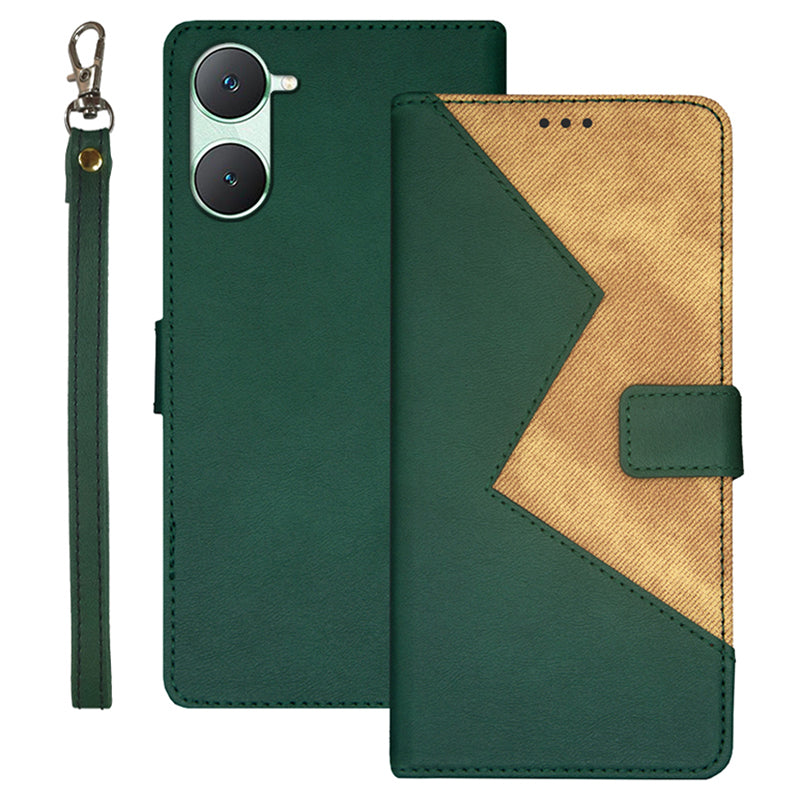 IDEWEI For vivo Y03 Case Anti-scratch PU Leather+TPU Phone Cover with 3 Card Slots - Green