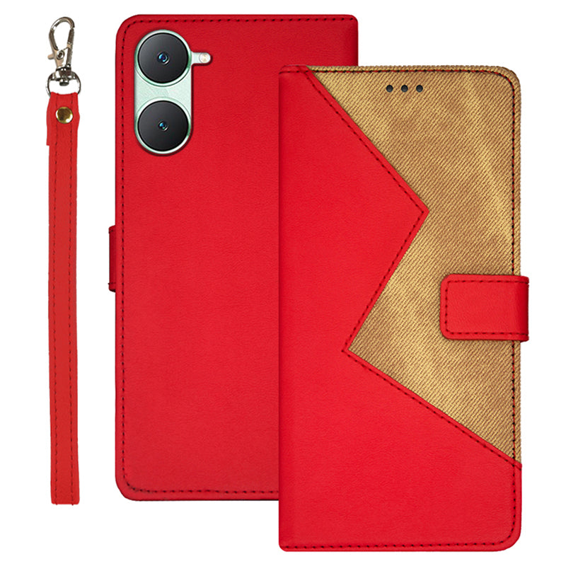 IDEWEI For vivo Y03 Case Anti-scratch PU Leather+TPU Phone Cover with 3 Card Slots - Red