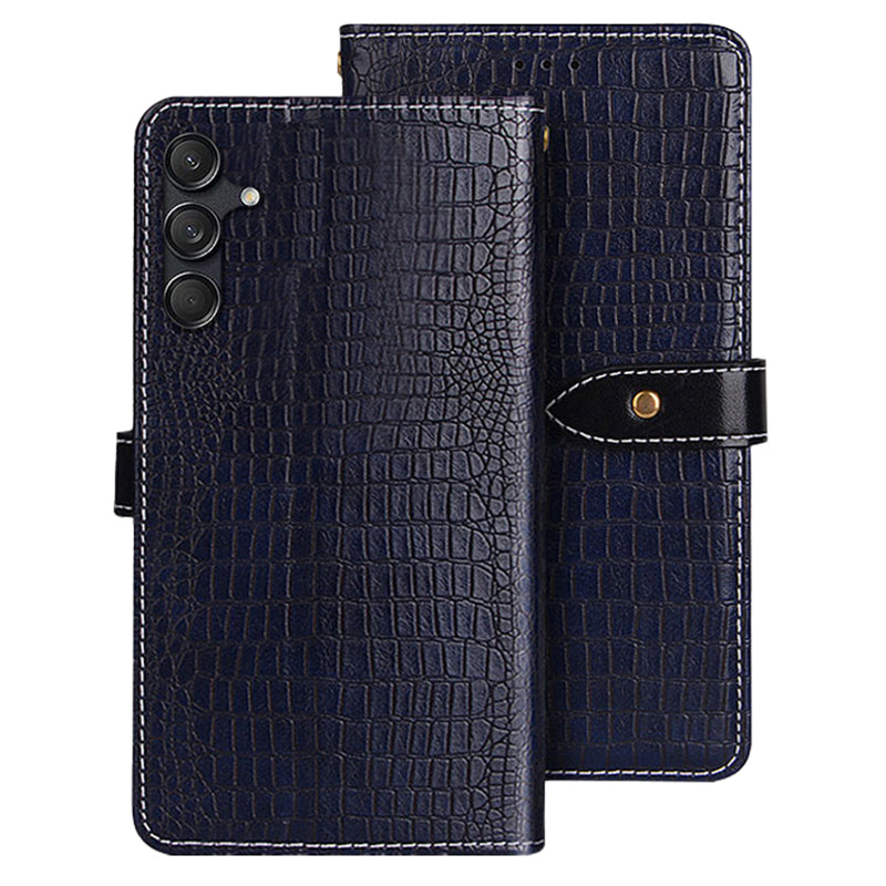 IDEWEI For Samsung Galaxy M55 5G Wallet Case Crocodile Texture Stand Phone Cover - Blue