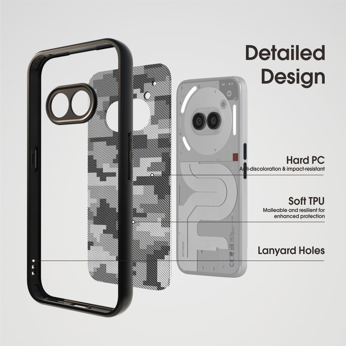 IBMRS For Nothing Phone (2a) Shockproof Case TPU+PC Phone Cover with Precise Lens Cutout - Matte Black