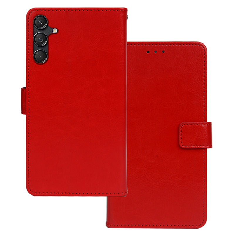 IDEWEI For Samsung Galaxy M55 5G Case PU Leather Folio Stand View Phone Cover Crazy Horse Texture - Red