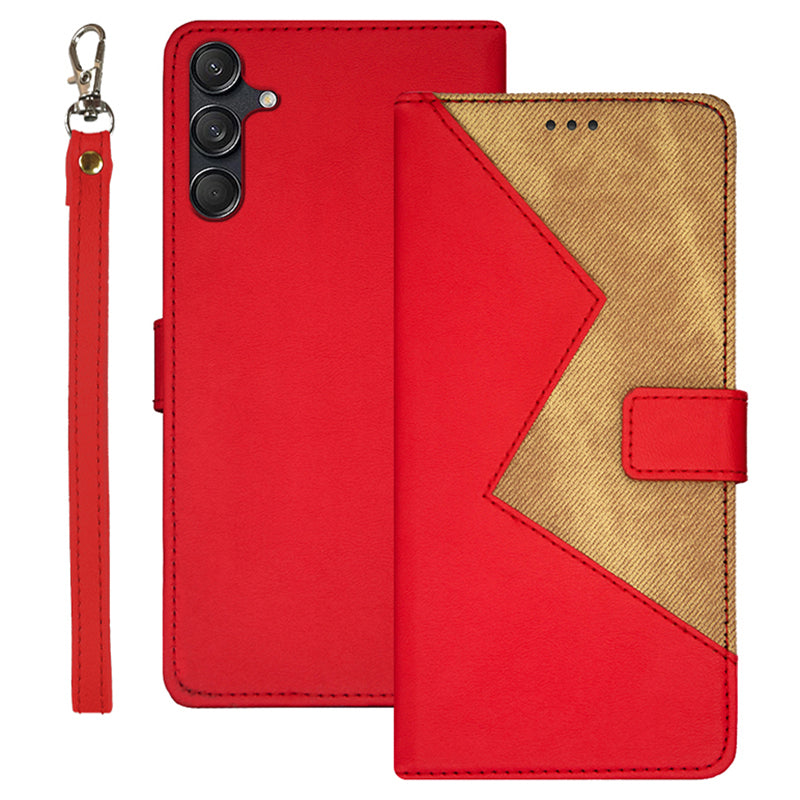 IDEWEI For Samsung Galaxy M55 5G Case Card Holder Stand PU Leather Phone Cover - Red
