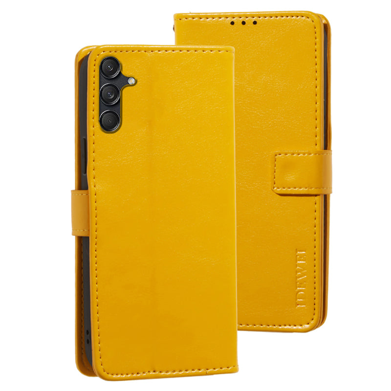 IDEWEI For Samsung Galaxy M55 5G Case Crazy Horse Texture PU Leather Phone Cover Card Holder Stand - Yellow