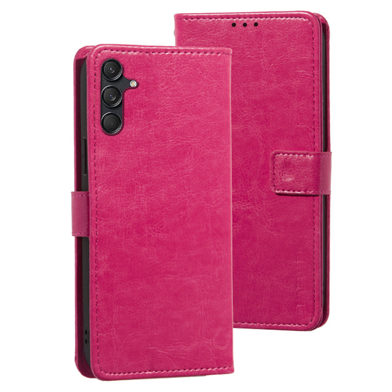 IDEWEI For Samsung Galaxy M55 5G Case Crazy Horse Texture PU Leather Phone Cover Card Holder Stand - Rose