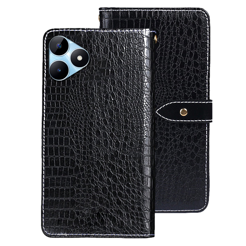 IDEWEI For Realme Note 50 4G Case Crocodile Texture PU Leather Phone Cover Horizontal Viewing Stand - Black