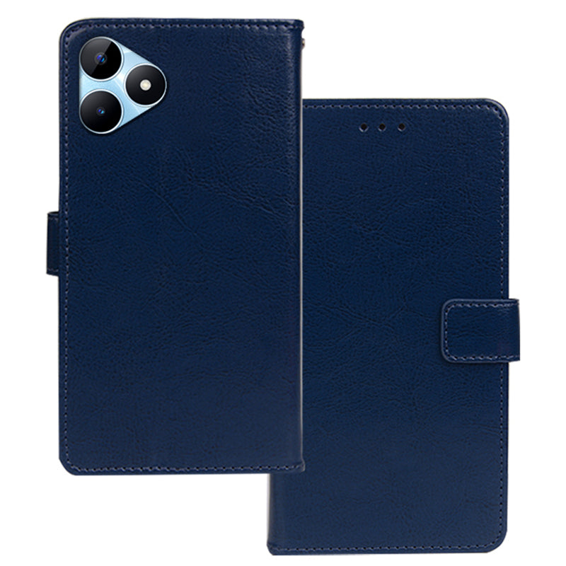 IDEWEI For Realme Note 50 4G Case Crazy Horse Texture Leather Case with Photo Card Slots - Blue