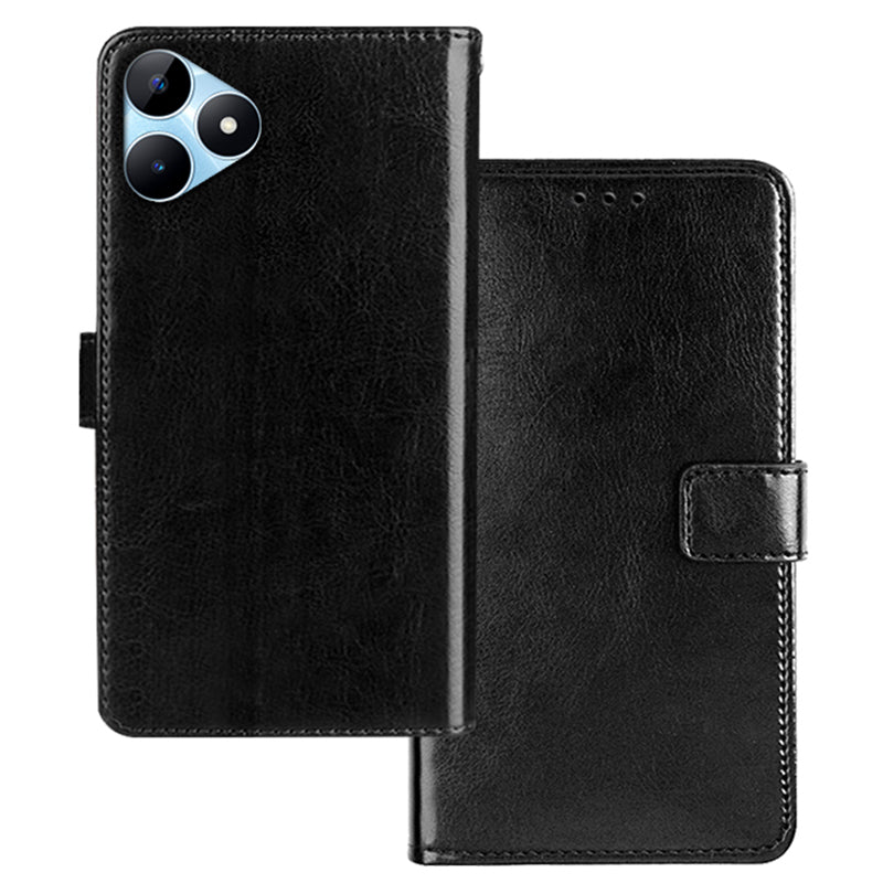 IDEWEI For Realme Note 50 4G Case Crazy Horse Texture Leather Case with Photo Card Slots - Black