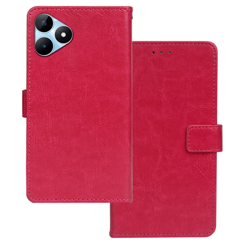 IDEWEI For Realme Note 50 4G Case Crazy Horse Texture Leather Case with Photo Card Slots - Rose