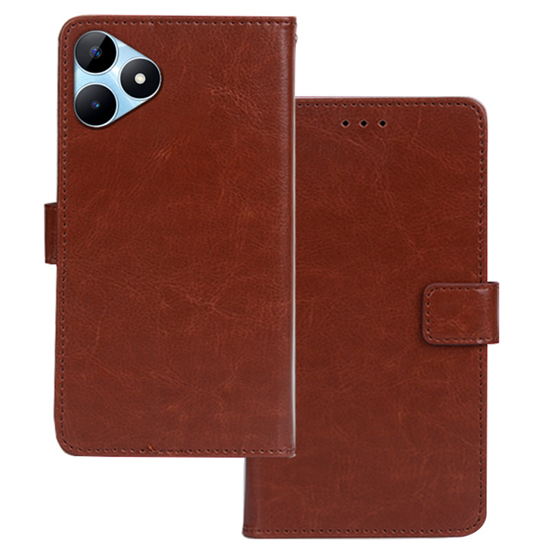 IDEWEI For Realme Note 50 4G Case Crazy Horse Texture Leather Case with Photo Card Slots - Brown