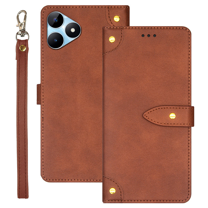 IDEWEI For Realme Note 50 4G Phone Cover Card Slots Leather Drop Protection Case - Brown