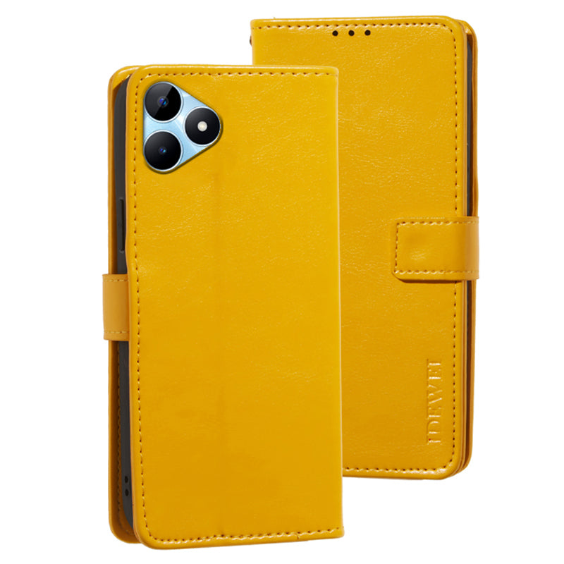IDEWEI For Realme Note 50 4G Case Crazy Horse PU Leather Wallet Anti-scratch Phone Cover - Yellow