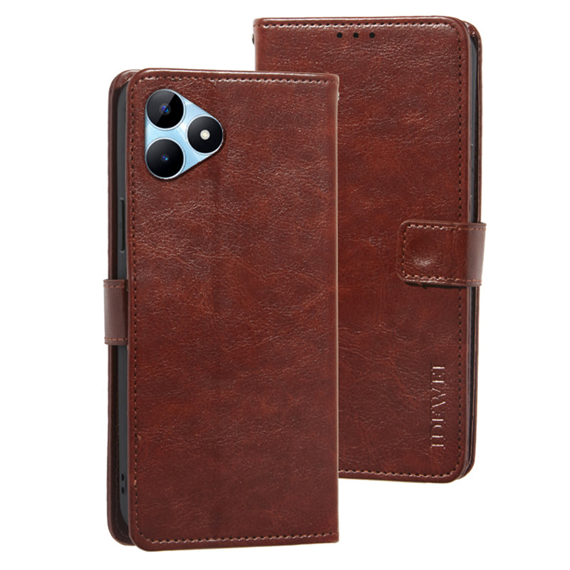 IDEWEI For Realme Note 50 4G Case Crazy Horse PU Leather Wallet Anti-scratch Phone Cover - Brown