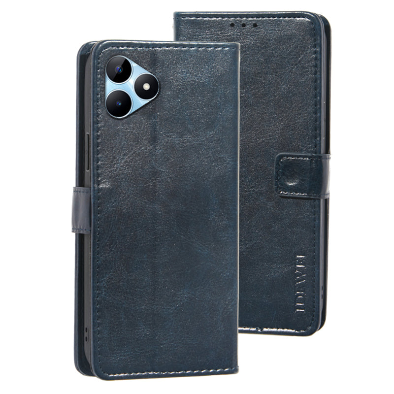 IDEWEI For Realme Note 50 4G Case Crazy Horse PU Leather Wallet Anti-scratch Phone Cover - Dark Blue