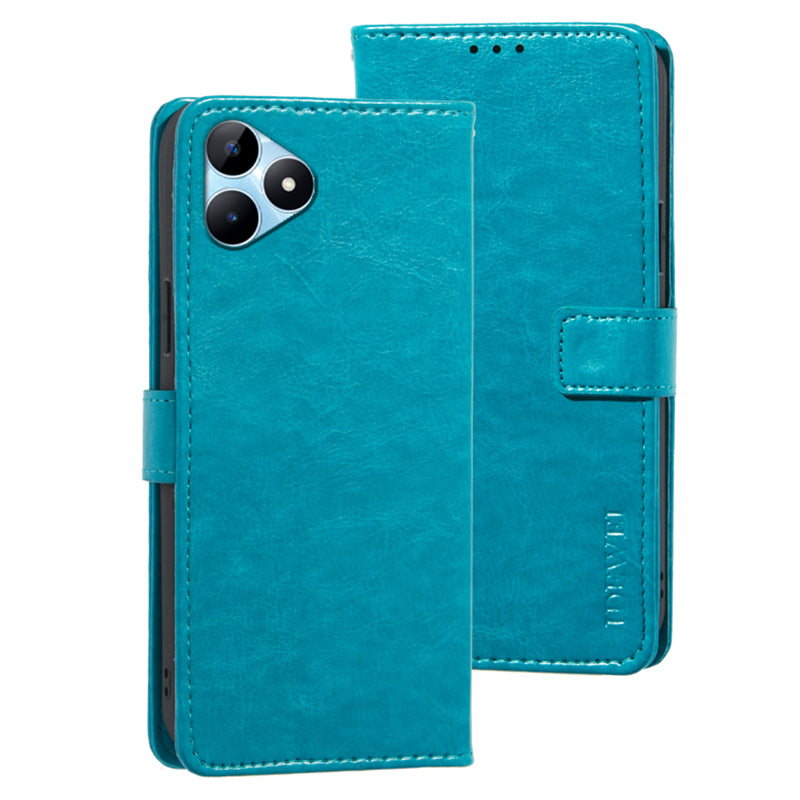 IDEWEI For Realme Note 50 4G Case Crazy Horse PU Leather Wallet Anti-scratch Phone Cover - Sky Blue