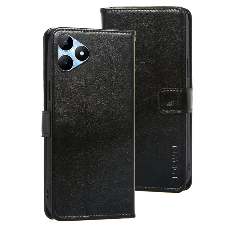 IDEWEI For Realme Note 50 4G Case Crazy Horse PU Leather Wallet Anti-scratch Phone Cover - Black