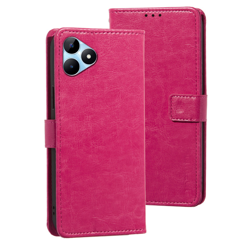 IDEWEI For Realme Note 50 4G Case Crazy Horse PU Leather Wallet Anti-scratch Phone Cover - Rose