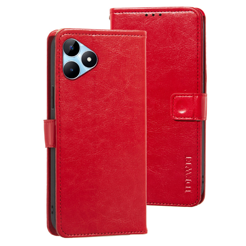 IDEWEI For Realme Note 50 4G Case Crazy Horse PU Leather Wallet Anti-scratch Phone Cover - Red