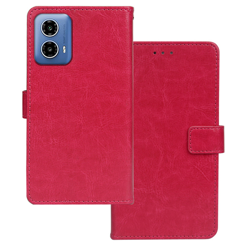 IDEWEI For Motorola Moto G34 5G Case Foldable Stand Card Holder Leather Phone Cover - Rose