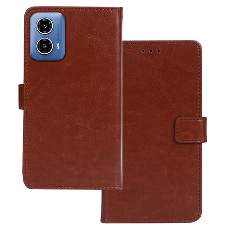 IDEWEI For Motorola Moto G34 5G Case Foldable Stand Card Holder Leather Phone Cover - Brown