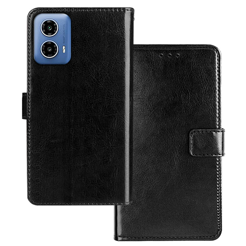 IDEWEI For Motorola Moto G34 5G Case Foldable Stand Card Holder Leather Phone Cover - Black