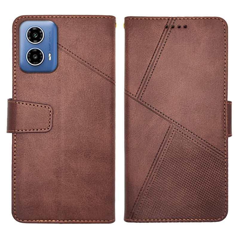 IDEWEI For Motorola Moto G34 5G Case PU Leather Calf Texture Phone Cover with Viewing Stand - Brown