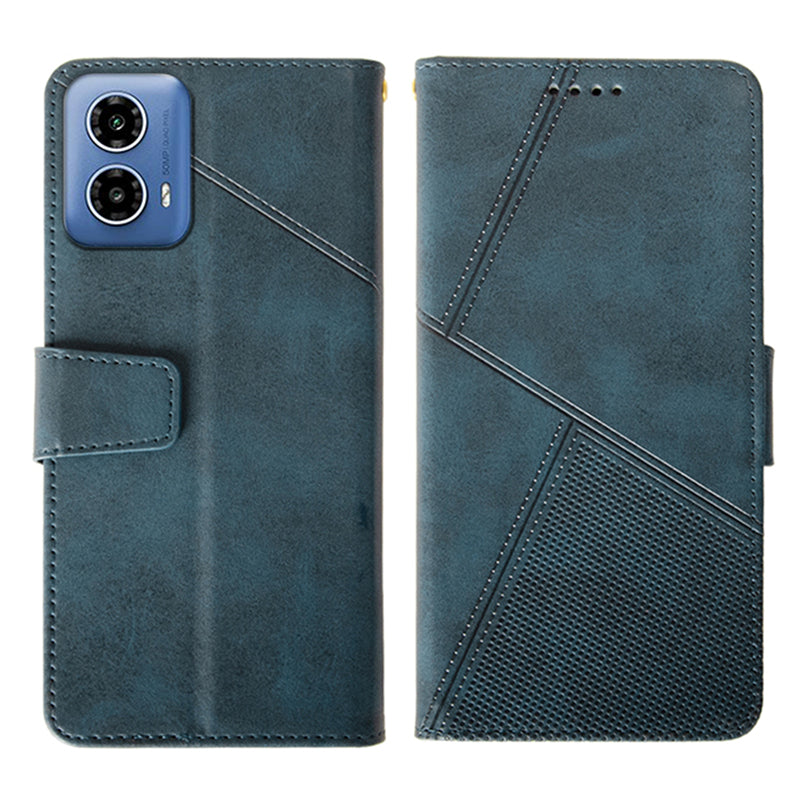 IDEWEI For Motorola Moto G34 5G Case PU Leather Calf Texture Phone Cover with Viewing Stand - Blue