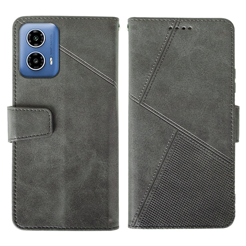 IDEWEI For Motorola Moto G34 5G Case PU Leather Calf Texture Phone Cover with Viewing Stand - Grey