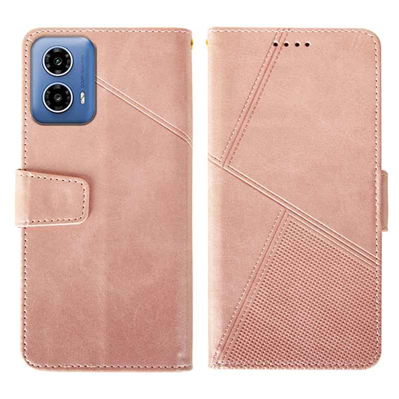 IDEWEI For Motorola Moto G34 5G Case PU Leather Calf Texture Phone Cover with Viewing Stand - Pink