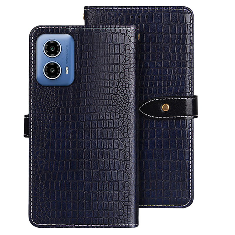 IDEWEI For Motorola Moto G34 5G Phone Case Crocodile Texture Flip Leather Wallet Cover - Blue