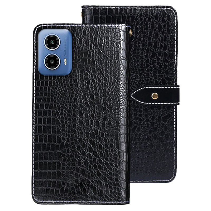 IDEWEI For Motorola Moto G34 5G Phone Case Crocodile Texture Flip Leather Wallet Cover - Black