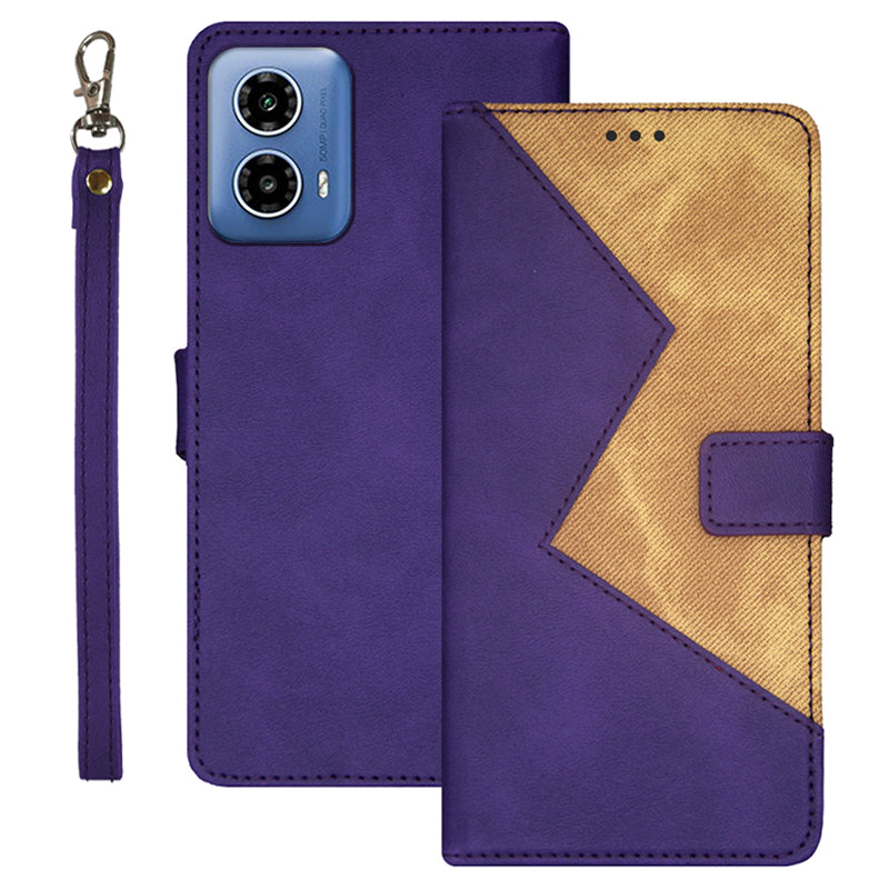 IDEWEI For Motorola Moto G34 5G Case 3 Card Slots Leather Phone Cover with Wrist Strap - Purple