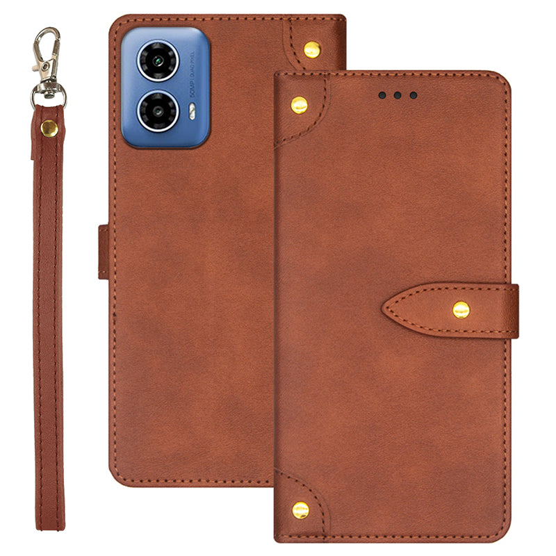IDEWEI For Motorola Moto G34 5G Case Card Holder Leather Stand Phone Cover - Brown