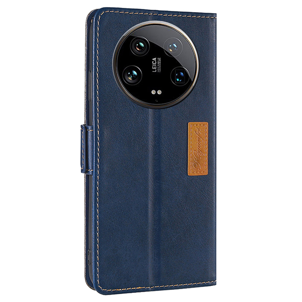 For Xiaomi 14 Ultra Case Dual Color Splicing Leather Flip Wallet Phone Cover - Blue+Grey