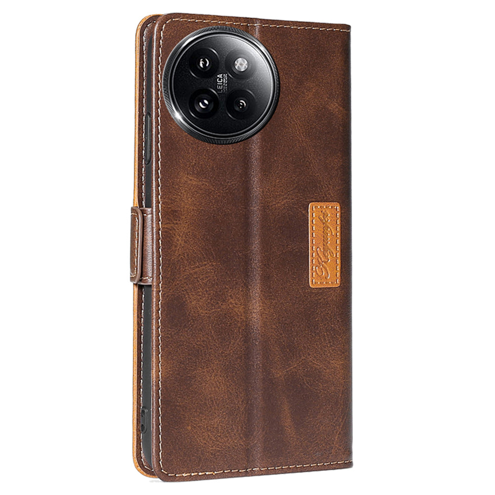 For Xiaomi Civi 4 Pro 5G Wallet Case Dual Color Splicing Leather Phone Cover - Dark Brown+Gold