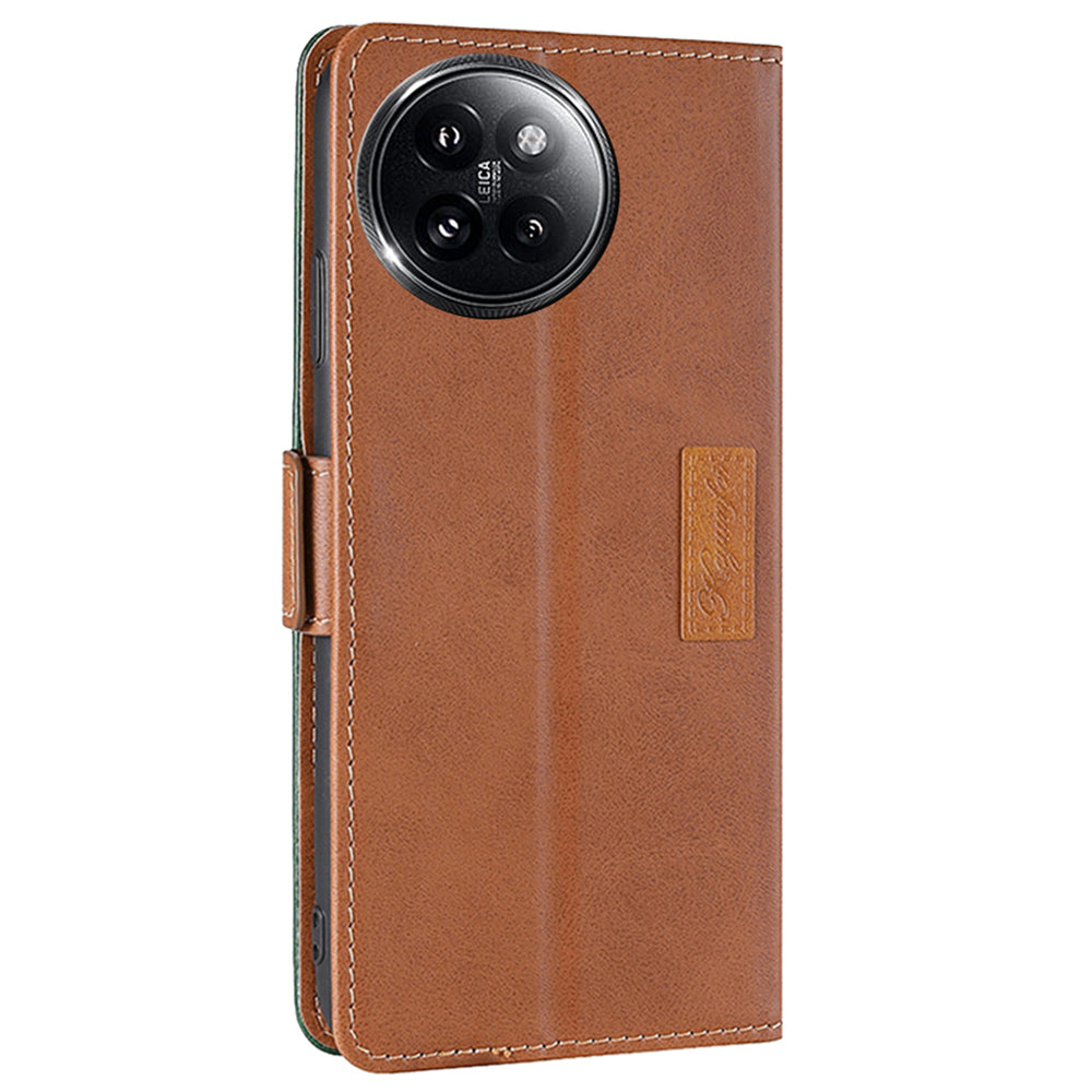 For Xiaomi Civi 4 Pro 5G Wallet Case Dual Color Splicing Leather Phone Cover - Light Brown+Green