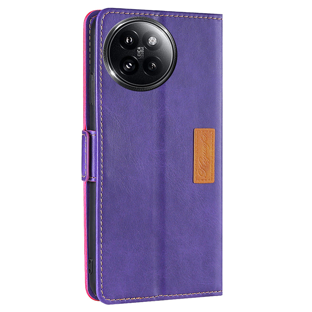 For Xiaomi Civi 4 Pro 5G Wallet Case Dual Color Splicing Leather Phone Cover - Rose+Purple
