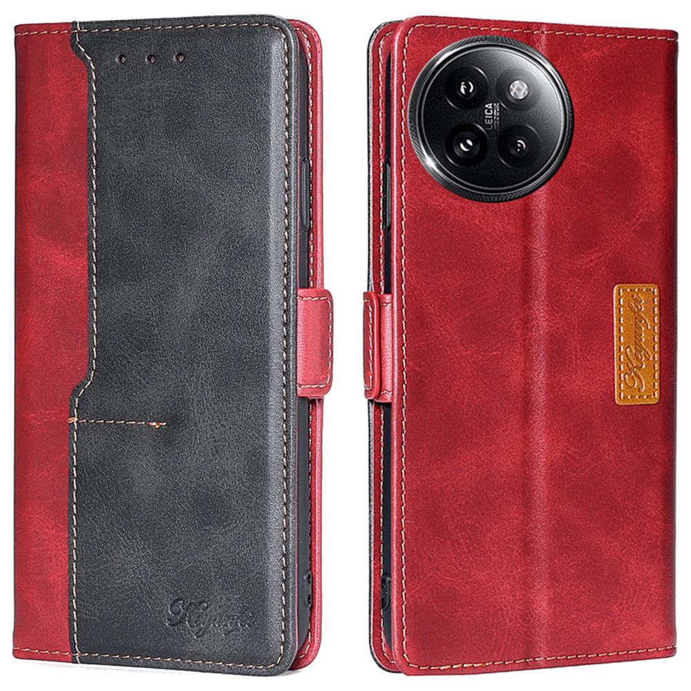 For Xiaomi Civi 4 Pro 5G Wallet Case Dual Color Splicing Leather Phone Cover - Black+Red