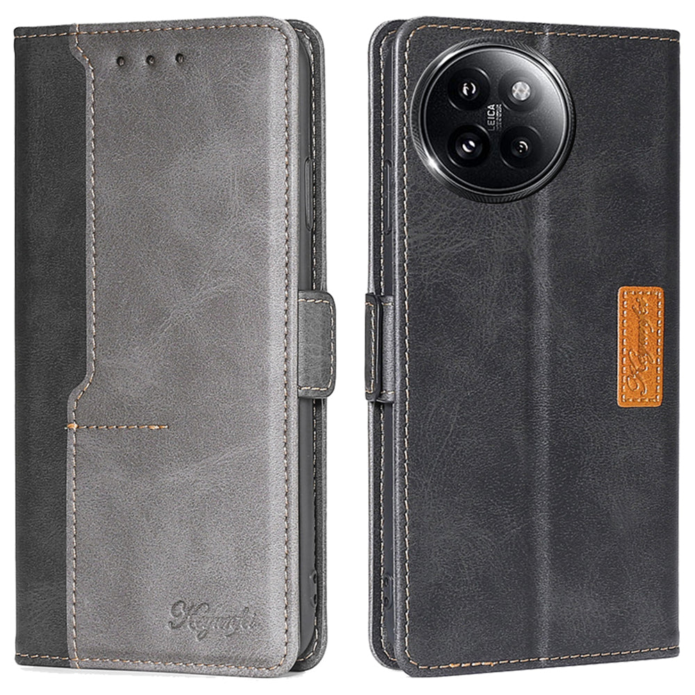 For Xiaomi Civi 4 Pro 5G Wallet Case Dual Color Splicing Leather Phone Cover - Black+Grey