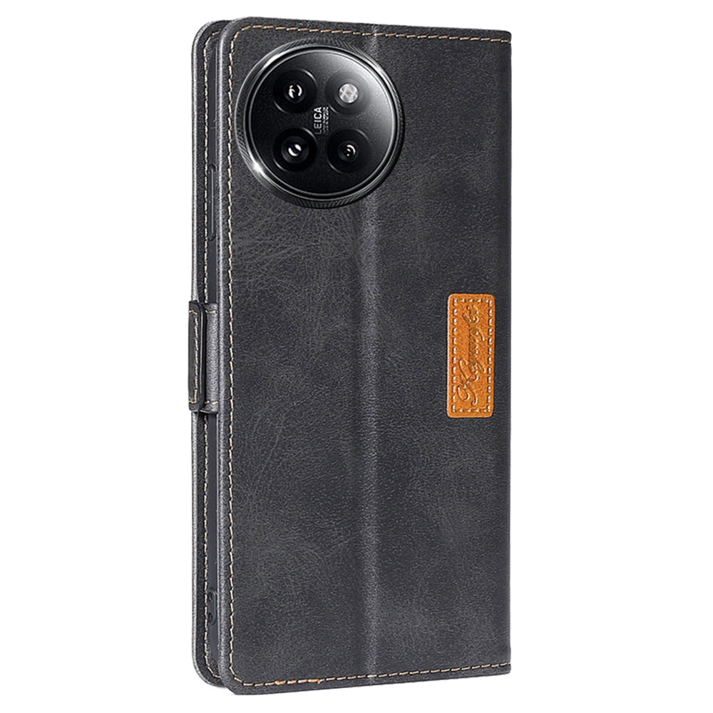 For Xiaomi Civi 4 Pro 5G Wallet Case Dual Color Splicing Leather Phone Cover - Black+Grey