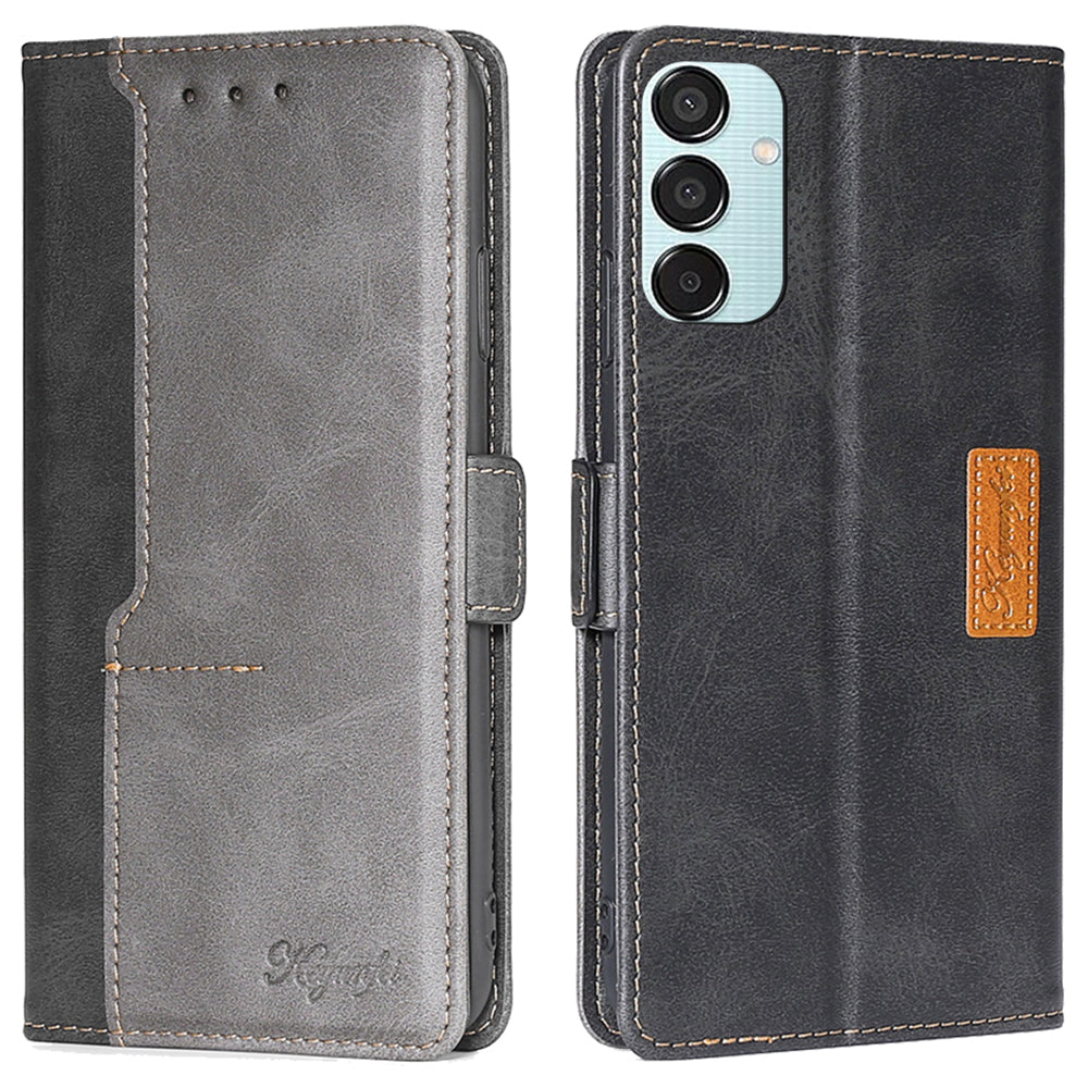For Samsung Galaxy M15 5G Wholesale Phone Cover Splicing Color Leather Flip Stand Wallet Phone Cover - Black+Grey
