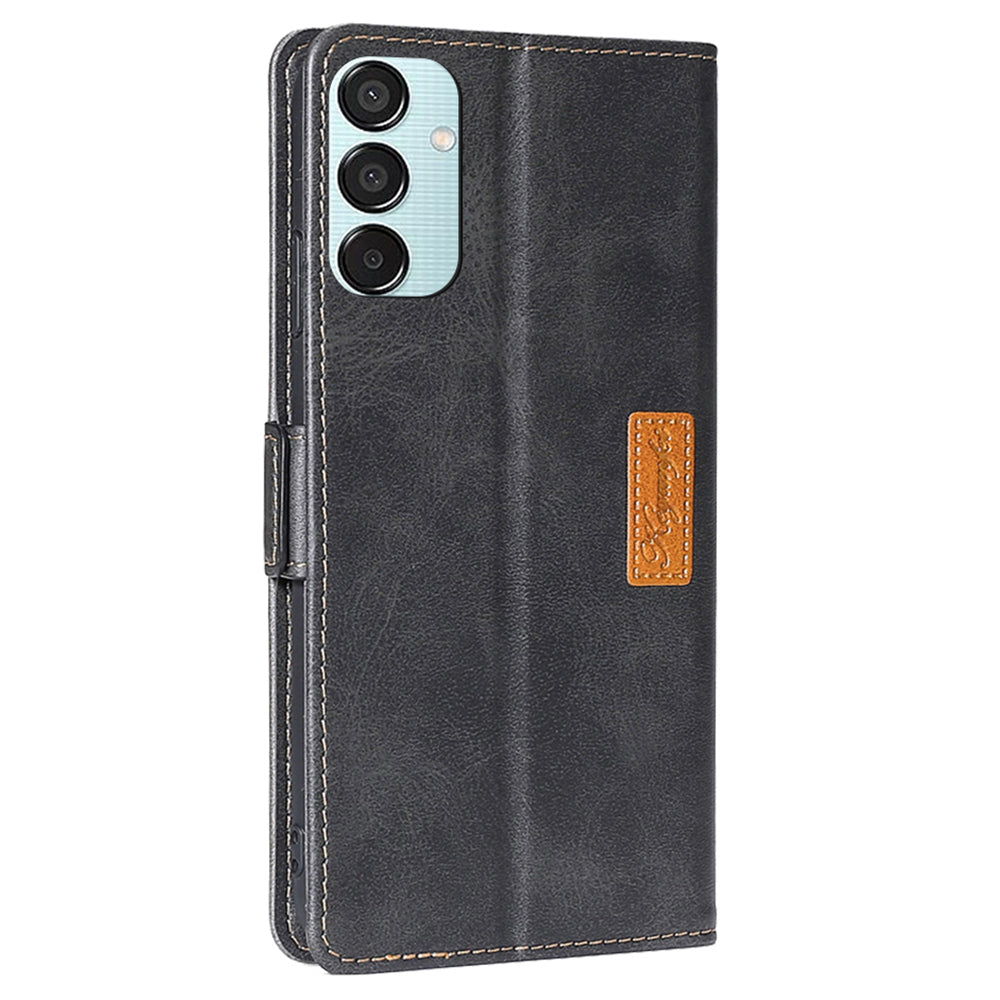 For Samsung Galaxy M15 5G Wholesale Phone Cover Splicing Color Leather Flip Stand Wallet Phone Cover - Black+Grey