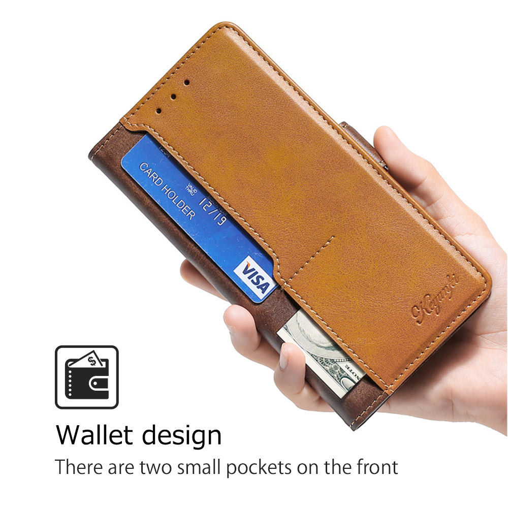 For Samsung Galaxy M15 5G Wholesale Phone Cover Splicing Color Leather Flip Stand Wallet Phone Cover - Dark Brown+Gold