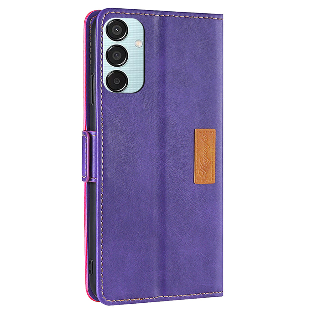 For Samsung Galaxy M15 5G Wholesale Phone Cover Splicing Color Leather Flip Stand Wallet Phone Cover - Rose+Purple