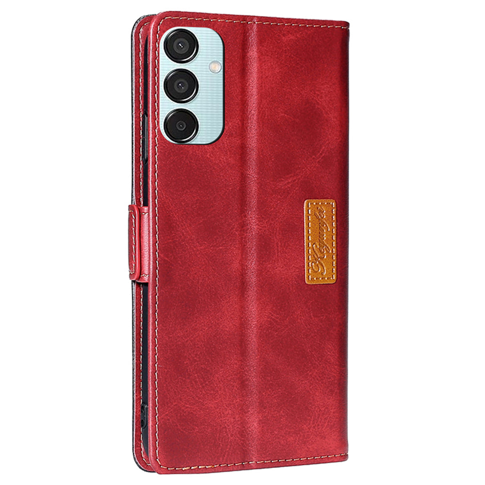 For Samsung Galaxy M15 5G Wholesale Phone Cover Splicing Color Leather Flip Stand Wallet Phone Cover - Black+Red