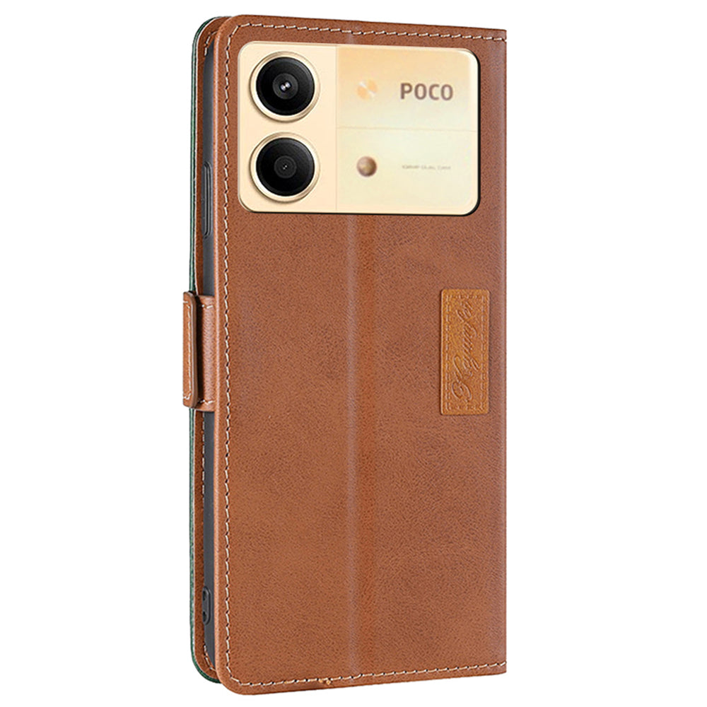 For Xiaomi Redmi Note 13R Pro 5G Case Dual-Color Leather Drop-proof Stand Phone Cover - Light Brown+Green