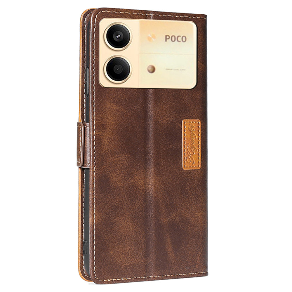For Xiaomi Redmi Note 13R Pro 5G Case Dual-Color Leather Drop-proof Stand Phone Cover - Dark Brown+Gold