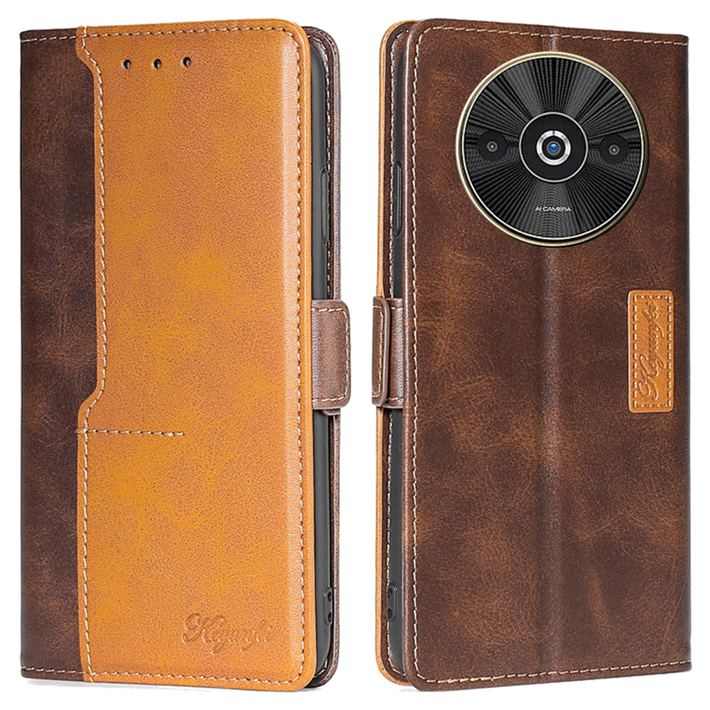 For Xiaomi Redmi A3 / Poco C61 4G Wallet Case Dual Color Splicing Leather Phone Cover Cell Phone Accessories Wholesale - Dark Brown+Gold