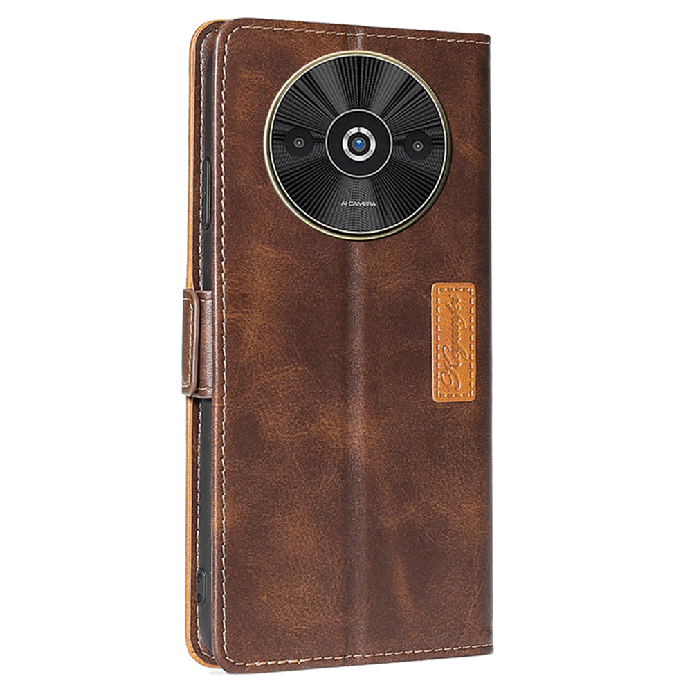 For Xiaomi Redmi A3 / Poco C61 4G Wallet Case Dual Color Splicing Leather Phone Cover Cell Phone Accessories Wholesale - Dark Brown+Gold
