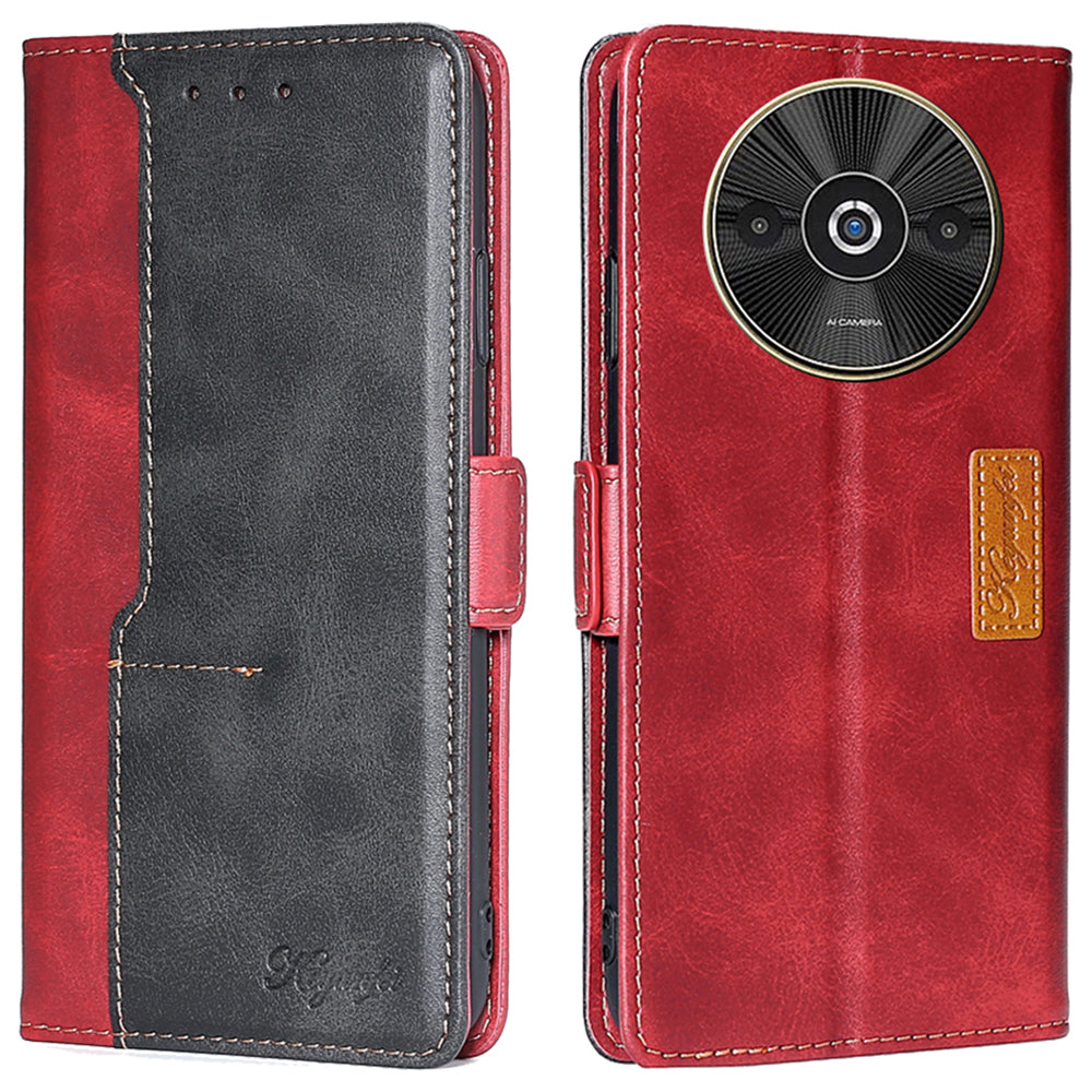 For Xiaomi Redmi A3 / Poco C61 4G Wallet Case Dual Color Splicing Leather Phone Cover Cell Phone Accessories Wholesale - Black+Red