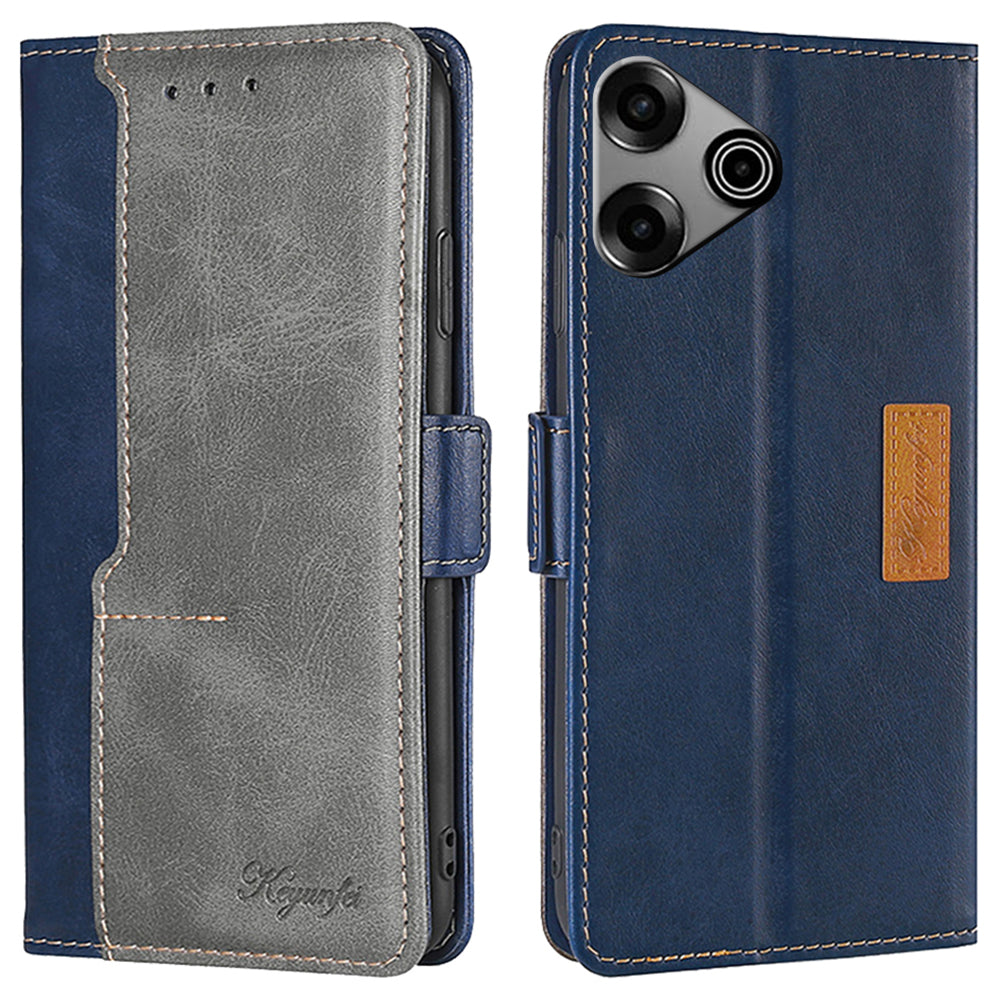 For Transsion Tecno Pova 6 Pro 5G Case Dual Color Splicing Leather Wallet Phone Cover - Blue+Grey
